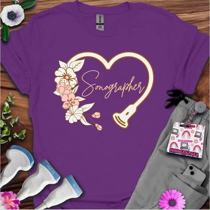 "Floral Sonographer Heart" T-shirt