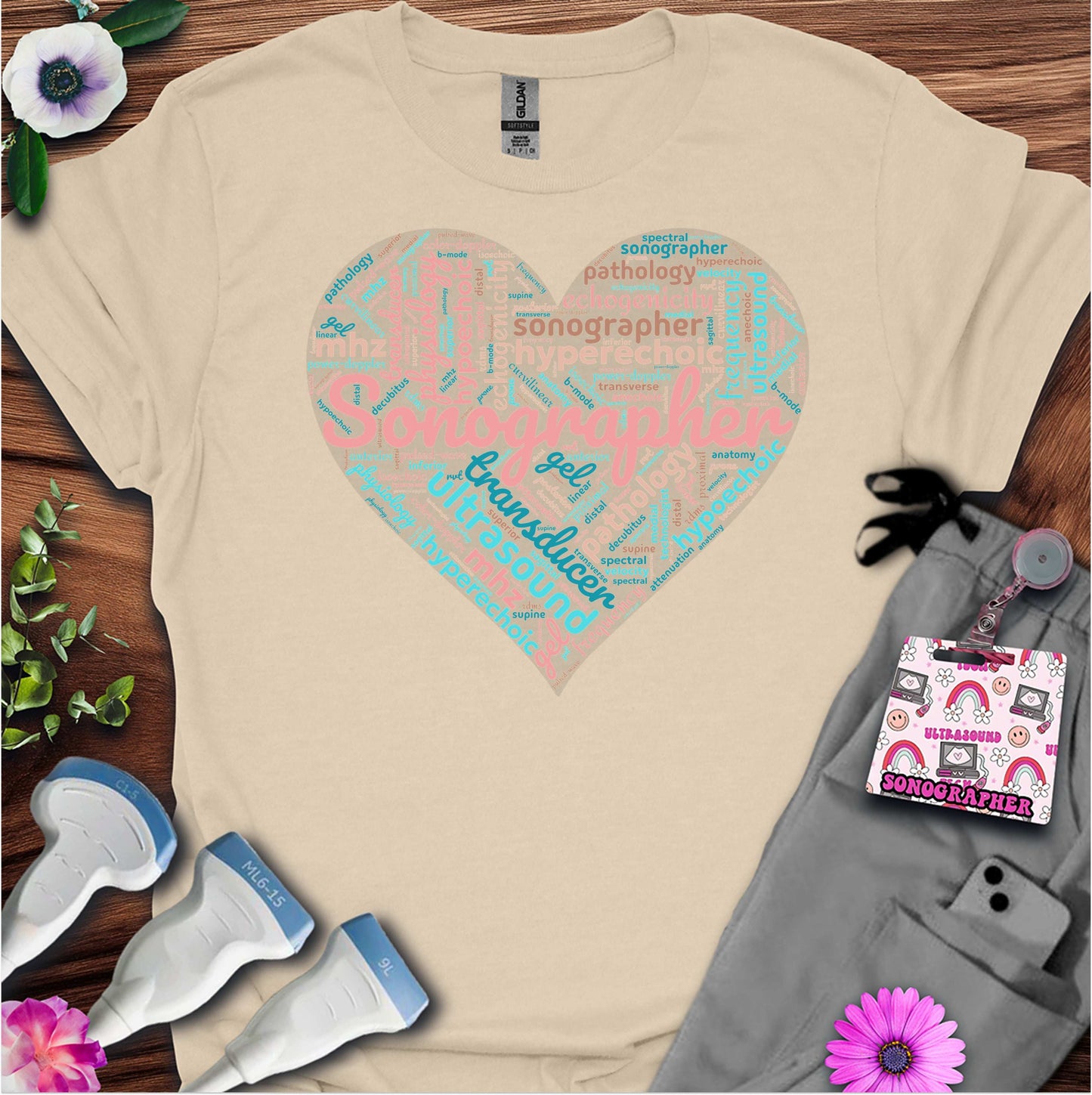 "Pastel Sonographer Heart"  T-Shirt