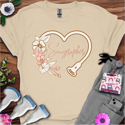 "Floral Sonographer Heart" T-shirt