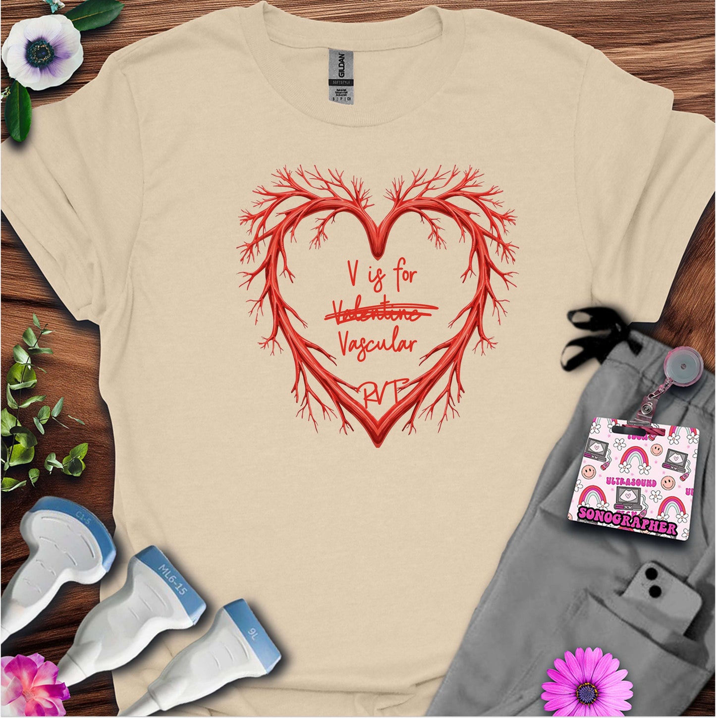 V is for Vascular (Not Valentine) Sonography T-Shirt — Ultrasound Tech Valentine's Day Tee