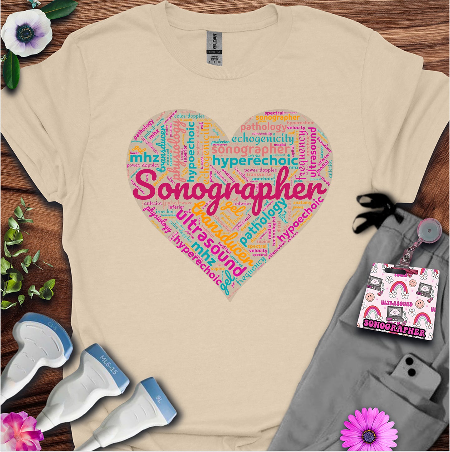 "Vibrant Sonographer Heart"  T-Shirt