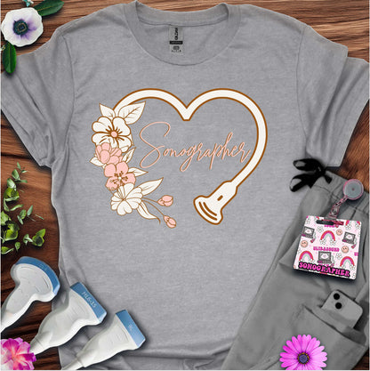 "Floral Sonographer Heart" T-shirt