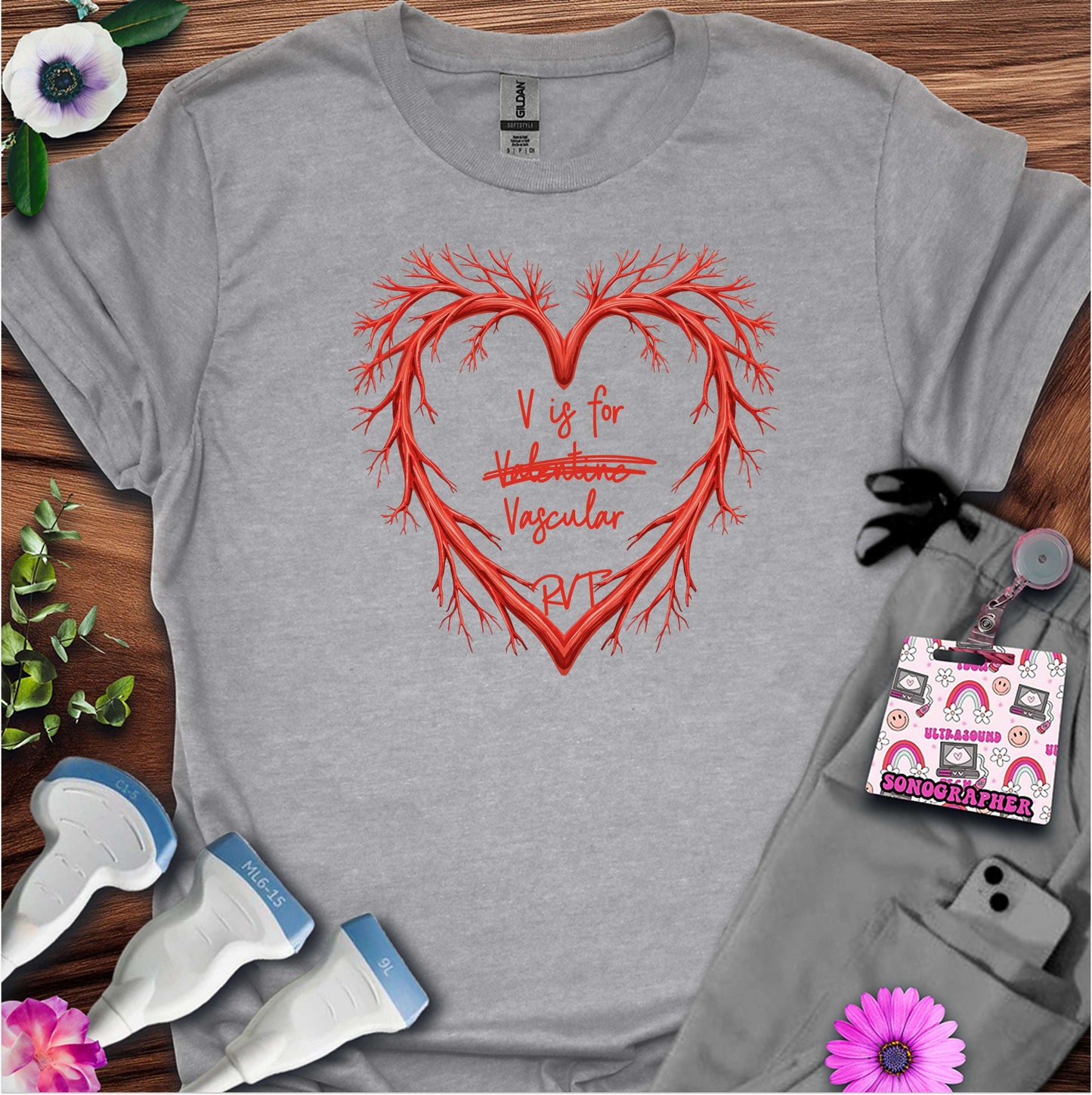 V is for Vascular (Not Valentine) Sonography T-Shirt — Ultrasound Tech Valentine's Day Tee