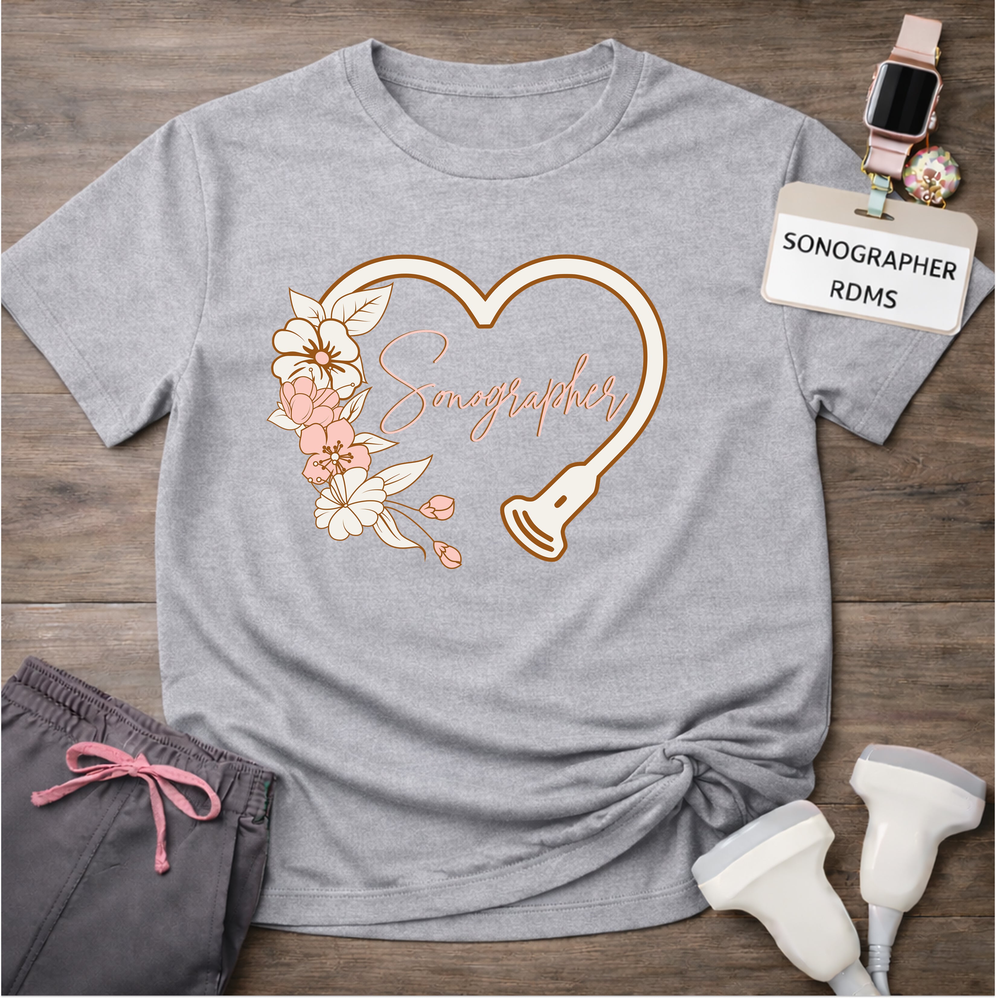 "Floral Sonographer Heart" T-shirt