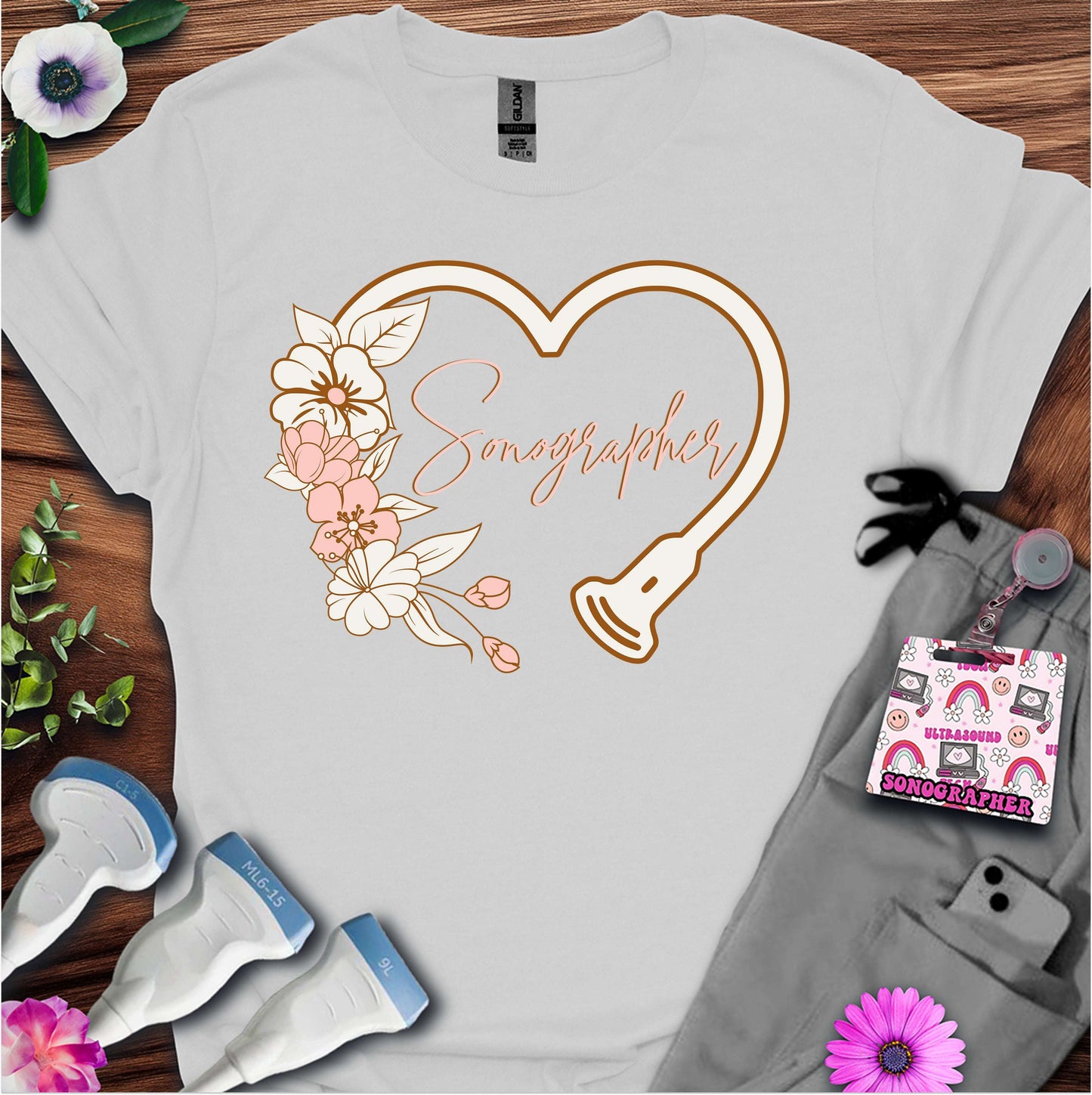 "Floral Sonographer Heart" T-shirt