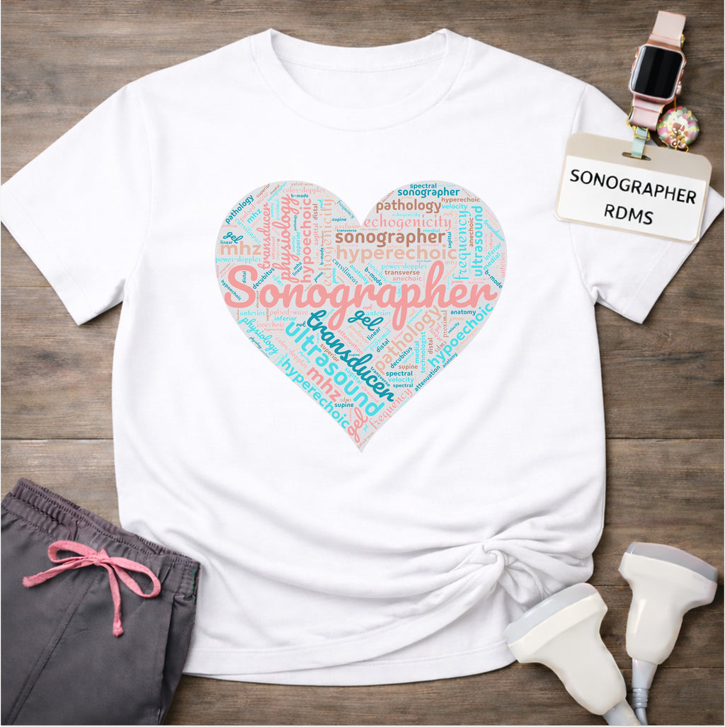 "Pastel Sonographer Heart"  T-Shirt