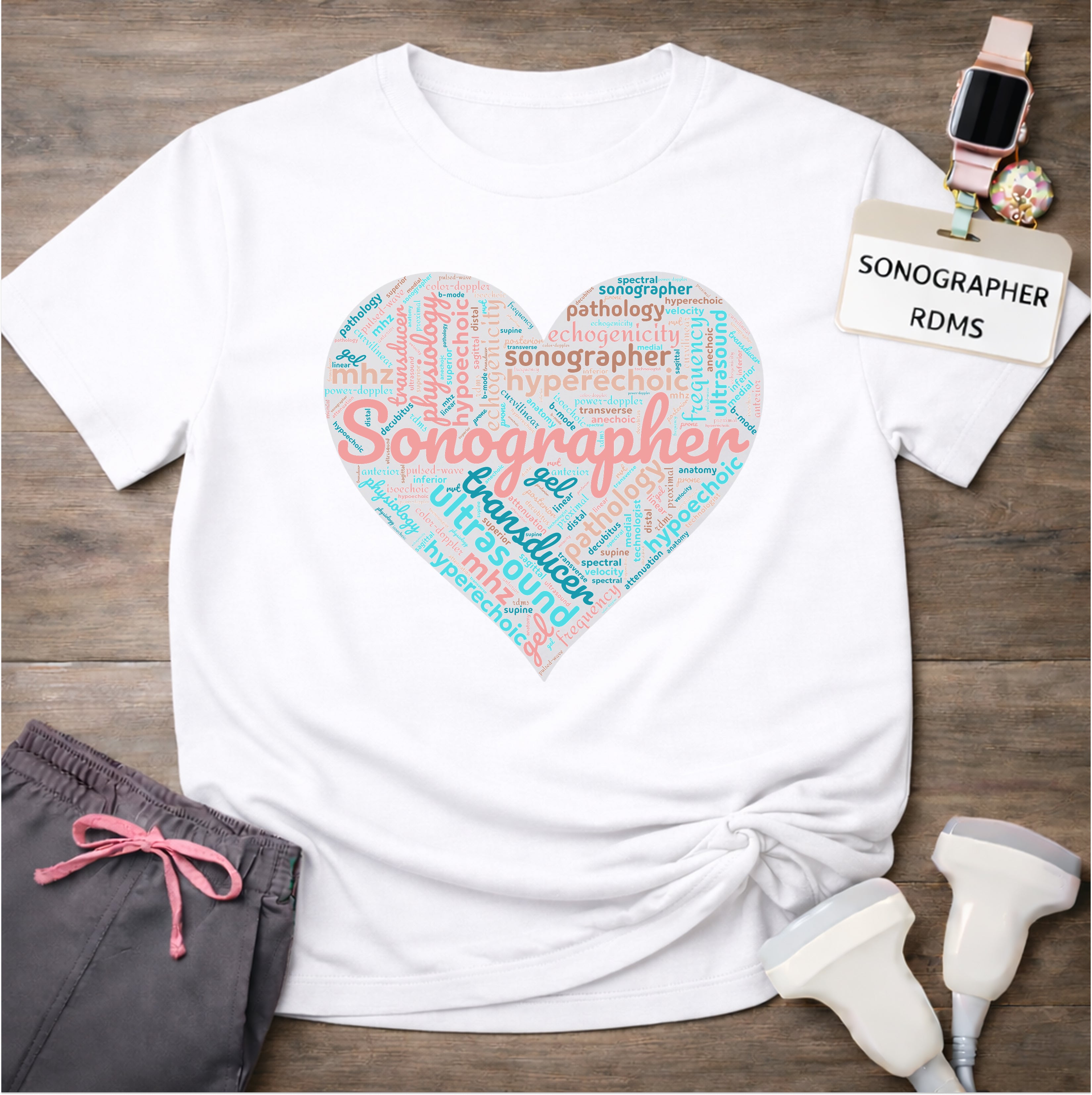 "Pastel Sonographer Heart"  T-Shirt