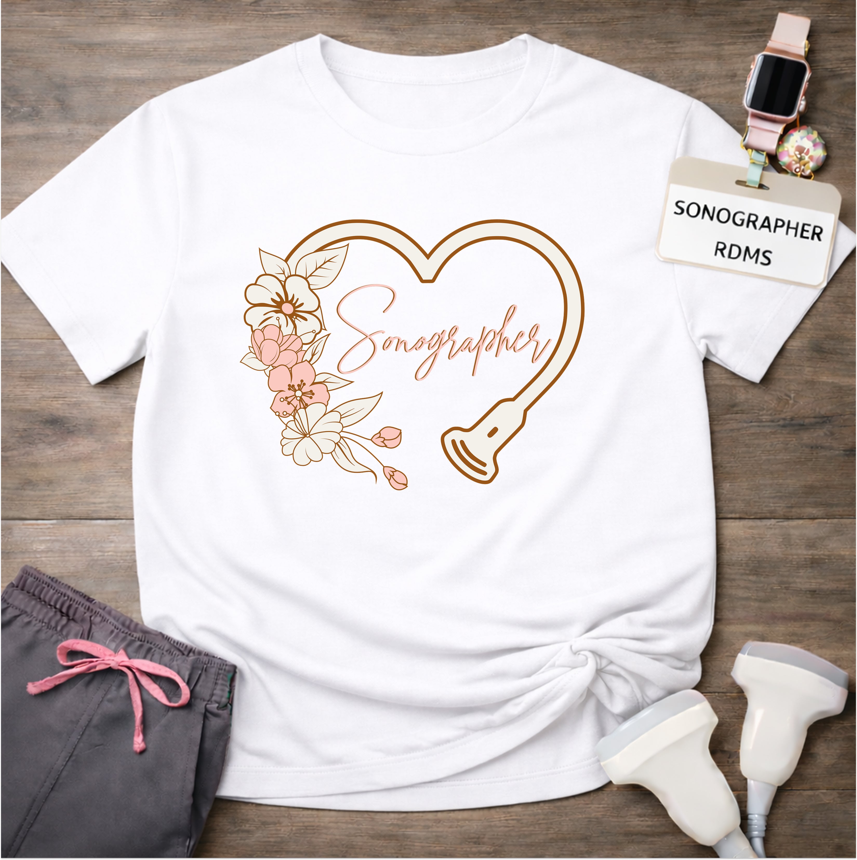 "Floral Sonographer Heart" T-shirt